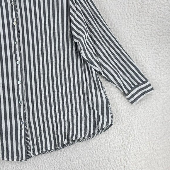 Jane + Delancey Gray Striped Button-Up Shirt Womens Long Sleeve Plus Size 1X - Picture 5 of 16